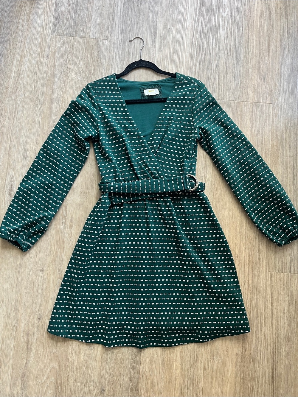 Anthropologie Forest Green Long-Sleeve Belted Wrap Dress